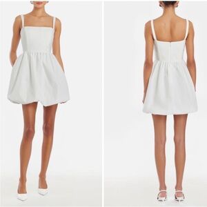 Amanda Uprichard White Square-Neck Bubble Mini Dress
